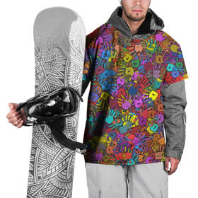 Накидка на куртку 3D с принтом Разноцветные отпечатки рук в Новосибирске, 100% полиэстер |  | Тематика изображения на принте: клякса | краски | ладонь | пятна | рука | холи | цвет | цветные