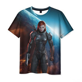 Мужская футболка 3D с принтом Mass Effect в Новосибирске, 100% полиэфир | прямой крой, круглый вырез горловины, длина до линии бедер | n7 | shepard | галактика | жнец | космос | масс | нормандия | планета | шепард | эффект