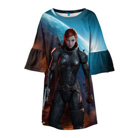 Детское платье 3D с принтом Mass Effect в Новосибирске, 100% полиэстер | прямой силуэт, чуть расширенный к низу. Круглая горловина, на рукавах — воланы | n7 | shepard | галактика | жнец | космос | масс | нормандия | планета | шепард | эффект