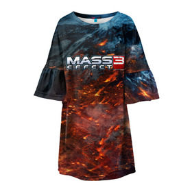 Детское платье 3D с принтом Mass Effect в Новосибирске, 100% полиэстер | прямой силуэт, чуть расширенный к низу. Круглая горловина, на рукавах — воланы | Тематика изображения на принте: n7 | shepard | галактика | жнец | космос | масс | нормандия | планета | шепард | эффект
