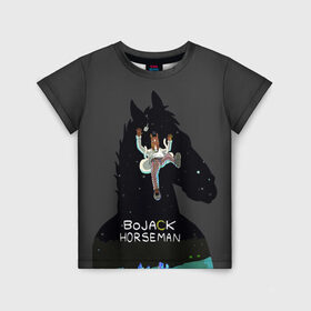 Детская футболка 3D с принтом Конь БоДжек в Новосибирске, 100% гипоаллергенный полиэфир | прямой крой, круглый вырез горловины, длина до линии бедер, чуть спущенное плечо, ткань немного тянется | bojack horseman | конь бо джек | конь боджек