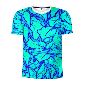 Мужская футболка 3D спортивная с принтом Фрактальные лепестки в Новосибирске, 100% полиэстер с улучшенными характеристиками | приталенный силуэт, круглая горловина, широкие плечи, сужается к линии бедра | Тематика изображения на принте: листья | паттерн | синий