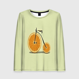 Женский лонгслив 3D с принтом Апельсиновый велосипед в Новосибирске, 100% полиэстер | длинные рукава, круглый вырез горловины, полуприлегающий силуэт | 