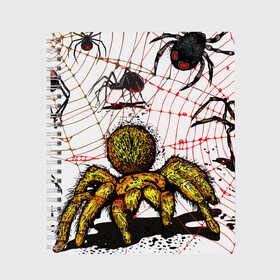 Тетрадь с принтом Тарантул в Новосибирске, 100% бумага | 48 листов, плотность листов — 60 г/м2, плотность картонной обложки — 250 г/м2. Листы скреплены сбоку удобной пружинной спиралью. Уголки страниц и обложки скругленные. Цвет линий — светло-серый
 | Тематика изображения на принте: spider | паук | паутина | тарантул