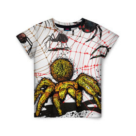 Детская футболка 3D с принтом Тарантул в Новосибирске, 100% гипоаллергенный полиэфир | прямой крой, круглый вырез горловины, длина до линии бедер, чуть спущенное плечо, ткань немного тянется | spider | паук | паутина | тарантул