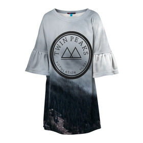 Детское платье 3D с принтом Twin Peaks в Новосибирске, 100% полиэстер | прямой силуэт, чуть расширенный к низу. Круглая горловина, на рукавах — воланы | Тематика изображения на принте: twin peaks | дэвид линч | лес | лора палмер | сова | твин пикс | туман