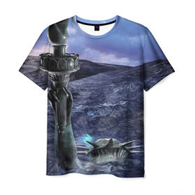 Мужская футболка 3D с принтом Статуя свободы затоплена в Новосибирске, 100% полиэфир | прямой крой, круглый вырез горловины, длина до линии бедер | Тематика изображения на принте: америке | апокалипсис в сша | вода | волна | гибель | глобальное потепление | наводнение | океан вышел из берегов | поток | потоп | трагедия