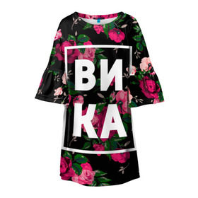Детское платье 3D с принтом Вика в Новосибирске, 100% полиэстер | прямой силуэт, чуть расширенный к низу. Круглая горловина, на рукавах — воланы | Тематика изображения на принте: вика | виктория | викуля | девочка | девушка | женщина | имена | имя | роза | цвет