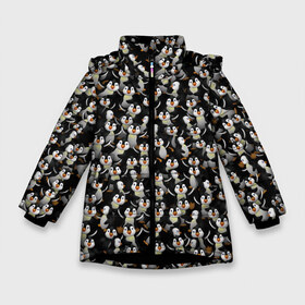 Зимняя куртка для девочек 3D с принтом Дурацкие пингвины в Новосибирске, ткань верха — 100% полиэстер; подклад — 100% полиэстер, утеплитель — 100% полиэстер. | длина ниже бедра, удлиненная спинка, воротник стойка и отстегивающийся капюшон. Есть боковые карманы с листочкой на кнопках, утяжки по низу изделия и внутренний карман на молнии. 

Предусмотрены светоотражающий принт на спинке, радужный светоотражающий элемент на пуллере молнии и на резинке для утяжки. | Тематика изображения на принте: антарктида | антарктика | пингвин | полюс | полярник | птенец | птицы | толпа