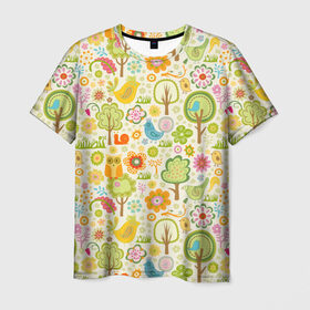 Мужская футболка 3D с принтом Райские кущи в Новосибирске, 100% полиэфир | прямой крой, круглый вырез горловины, длина до линии бедер | деревья | природа | птицы | сад | сова | цветы
