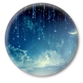Значок с принтом Падение звёзд в Новосибирске,  металл | круглая форма, металлическая застежка в виде булавки | звездопад | месяц | ночь | пейзаж