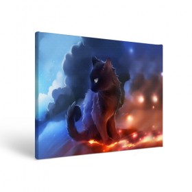 Холст прямоугольный с принтом Night cat в Новосибирске, 100% ПВХ |  | Тематика изображения на принте: киска | кот | котёнок | кошка | небо | ночь | облака | огонь