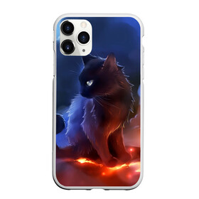 Чехол для iPhone 11 Pro Max матовый с принтом Night cat в Новосибирске, Силикон |  | киска | кот | котёнок | кошка | небо | ночь | облака | огонь