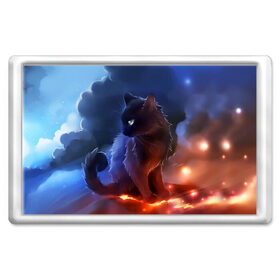 Магнит 45*70 с принтом Night cat в Новосибирске, Пластик | Размер: 78*52 мм; Размер печати: 70*45 | Тематика изображения на принте: киска | кот | котёнок | кошка | небо | ночь | облака | огонь