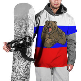 Накидка на куртку 3D с принтом Медведь в Новосибирске, 100% полиэстер |  | медведь | триколор | я русский