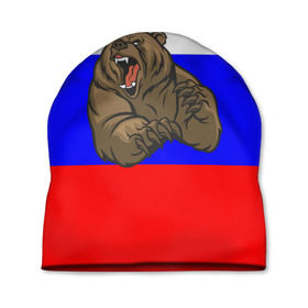 Шапка 3D с принтом Медведь в Новосибирске, 100% полиэстер | универсальный размер, печать по всей поверхности изделия | Тематика изображения на принте: медведь | триколор | я русский