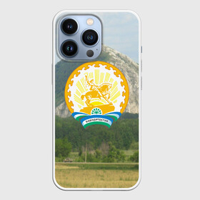 Чехол для iPhone 13 Pro с принтом Башкортостан в Новосибирске,  |  | башкирии | башкирия | башкортостан республика | герб | гора | горы | заповедник | знак | озеро | природа | салават юлаев | символ | столица уфа | урал | чистое голубое небо | эмблема