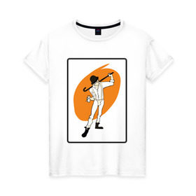 Женская футболка хлопок с принтом Заводной апельсин в Новосибирске, 100% хлопок | прямой крой, круглый вырез горловины, длина до линии бедер, слегка спущенное плечо | clockwork orange | берджесс | заводной апельсин | кубрик | молоко