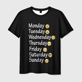 Мужская футболка 3D с принтом футболка настроение дни недели в Новосибирске, 100% полиэфир | прямой крой, круглый вырез горловины, длина до линии бедер | дни недели | настроение | позитив | смайлики