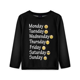 Детский лонгслив 3D с принтом футболка настроение дни недели в Новосибирске, 100% полиэстер | длинные рукава, круглый вырез горловины, полуприлегающий силуэт
 | дни недели | настроение | позитив | смайлики