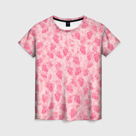 Женская футболка 3D с принтом Человеческие сердца в Новосибирске, 100% полиэфир ( синтетическое хлопкоподобное полотно) | прямой крой, круглый вырез горловины, длина до линии бедер | love | валентин | валентинка | любовь | паттерн | розовый | сердечки | сердце