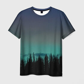 Мужская футболка 3D с принтом Ночной лес в Новосибирске, 100% полиэфир | прямой крой, круглый вырез горловины, длина до линии бедер | Тематика изображения на принте: небо | ночь | пейзаж