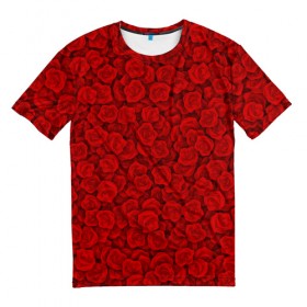 Мужская футболка 3D с принтом Красные розы в Новосибирске, 100% полиэфир | прямой крой, круглый вырез горловины, длина до линии бедер | 