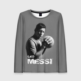 Женский лонгслив 3D с принтом Leo Messi в Новосибирске, 100% полиэстер | длинные рукава, круглый вырез горловины, полуприлегающий силуэт | barcelona | spanish | аргентина | барселона | испания | лео | месси | мяч | футбол | футболист
