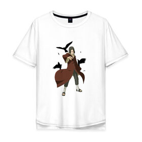 Мужская футболка хлопок Oversize с принтом Итачи и его вороны в Новосибирске, 100% хлопок | свободный крой, круглый ворот, “спинка” длиннее передней части | 