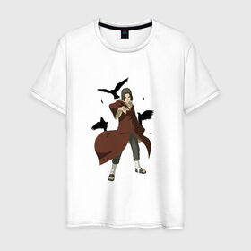 Мужская футболка хлопок с принтом Итачи и его вороны в Новосибирске, 100% хлопок | прямой крой, круглый вырез горловины, длина до линии бедер, слегка спущенное плечо. | Тематика изображения на принте: 