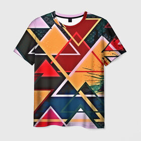 Мужская футболка 3D с принтом similar triangles в Новосибирске, 100% полиэфир | прямой крой, круглый вырез горловины, длина до линии бедер | абстракция | бумага | геометрия | грани | изгиб | линии | оптические | полигоны | полосы | постель | розовый | сочетания | текстура | треугольники