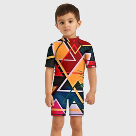 Детский купальный костюм 3D с принтом similar triangles в Новосибирске, Полиэстер 85%, Спандекс 15% | застежка на молнии на спине | абстракция | бумага | геометрия | грани | изгиб | линии | оптические | полигоны | полосы | постель | розовый | сочетания | текстура | треугольники