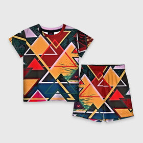 Детский костюм с шортами 3D с принтом similar triangles в Новосибирске,  |  | абстракция | бумага | геометрия | грани | изгиб | линии | оптические | полигоны | полосы | постель | розовый | сочетания | текстура | треугольники