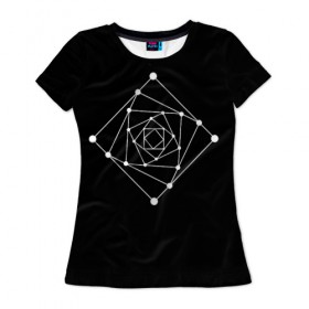 Женская футболка 3D с принтом Темная рекурсия в Новосибирске, 100% полиэфир ( синтетическое хлопкоподобное полотно) | прямой крой, круглый вырез горловины, длина до линии бедер | Тематика изображения на принте: абстракция | геометрия | квадраты | круги | рекурсия