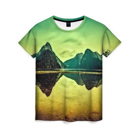 Женская футболка 3D с принтом Новая Зеландия в Новосибирске, 100% полиэфир ( синтетическое хлопкоподобное полотно) | прямой крой, круглый вырез горловины, длина до линии бедер | humboldt | горы | деревья | долина | зелень | лес | небо | новая зеландия | облака | панорама | река | солнечно
