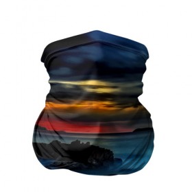 Бандана-труба 3D с принтом Скалистый берег в Новосибирске, 100% полиэстер, ткань с особыми свойствами — Activecool | плотность 150‒180 г/м2; хорошо тянется, но сохраняет форму | Тематика изображения на принте: закат | море | небо | пейзаж | пестрый