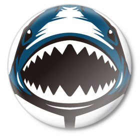 Значок с принтом Акула в Новосибирске,  металл | круглая форма, металлическая застежка в виде булавки | акула | глубина | жабры | злость | зубы | клыки | море | океан | опасность | пасть | плавник | подводный мир | рисунок | рыба | ужас | хищник | челюсти | челюсть