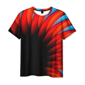 Мужская футболка 3D с принтом Абстрактные лепестки в Новосибирске, 100% полиэфир | прямой крой, круглый вырез горловины, длина до линии бедер | красный | черный | яркий