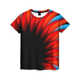 Женская футболка 3D с принтом Абстрактные лепестки в Новосибирске, 100% полиэфир ( синтетическое хлопкоподобное полотно) | прямой крой, круглый вырез горловины, длина до линии бедер | красный | черный | яркий