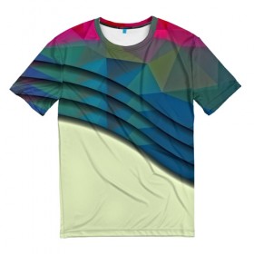 Мужская футболка 3D с принтом Абстрактные линии в Новосибирске, 100% полиэфир | прямой крой, круглый вырез горловины, длина до линии бедер | абстракция | бумага | геометрия | грани | изгиб | линии | оптические | полигоны | полосы | постель | розовый | сочетания | текстура | треугольники