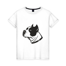 Женская футболка хлопок с принтом Голова собаки в Новосибирске, 100% хлопок | прямой крой, круглый вырез горловины, длина до линии бедер, слегка спущенное плечо | 
