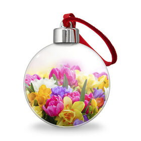 Ёлочный шар с принтом Нежность в Новосибирске, Пластик | Диаметр: 77 мм | желтый | красный | любовь | новинки | подарок | розы | сердце | текстура | тюльпаны | цветы