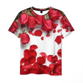 Мужская футболка 3D с принтом Сильные чуства в Новосибирске, 100% полиэфир | прямой крой, круглый вырез горловины, длина до линии бедер | желтый | красный | любовь | новинки | подарок | розы | сердце | текстура | тюльпаны | цветы