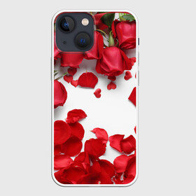 Чехол для iPhone 13 mini с принтом Сильные чуства в Новосибирске,  |  | желтый | красный | любовь | новинки | подарок | розы | сердце | текстура | тюльпаны | цветы