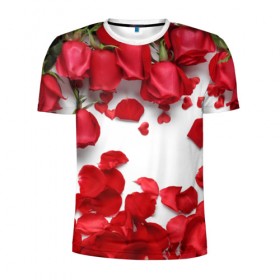 Мужская футболка 3D спортивная с принтом Сильные чуства в Новосибирске, 100% полиэстер с улучшенными характеристиками | приталенный силуэт, круглая горловина, широкие плечи, сужается к линии бедра | желтый | красный | любовь | новинки | подарок | розы | сердце | текстура | тюльпаны | цветы