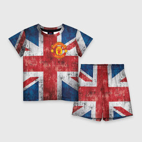 Детский костюм с шортами 3D с принтом Красные дьяволы в Новосибирске,  |  | 3d | british | manchester united | mu | new | англия | великобритания | игра | красные дьяволы | лондон | манчестер | манчестер юнайтед | мю | новые | популярные | прикольные | флаг британии | футбол