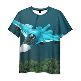 Мужская футболка 3D с принтом Су 34 в Новосибирске, 100% полиэфир | прямой крой, круглый вырез горловины, длина до линии бедер | самолет