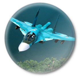 Значок с принтом Су 34 в Новосибирске,  металл | круглая форма, металлическая застежка в виде булавки | Тематика изображения на принте: самолет