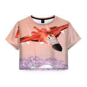 Женская футболка 3D укороченная с принтом Су 34 абстракция в Новосибирске, 100% полиэстер | круглая горловина, длина футболки до линии талии, рукава с отворотами | самолет