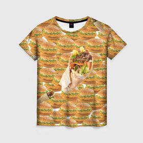 Женская футболка 3D с принтом Best food ever в Новосибирске, 100% полиэфир ( синтетическое хлопкоподобное полотно) | прямой крой, круглый вырез горловины, длина до линии бедер | burger | fast food | бургер | донер | фастфуд | шава | шаурма